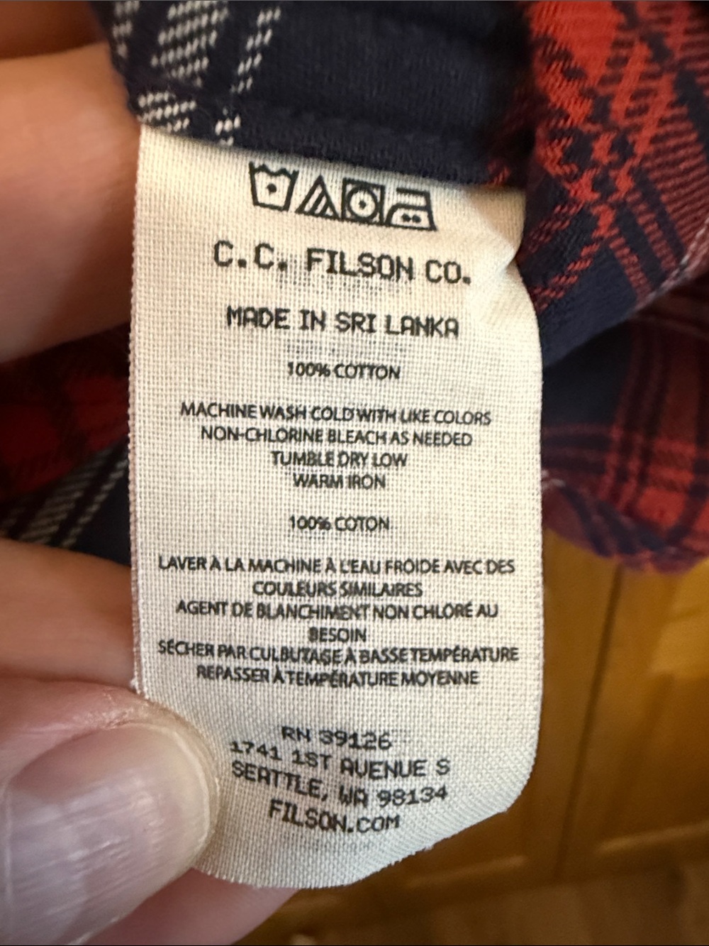 Filson Red and Navy Plaid Button-Up Shirt - Picture 9 of 9